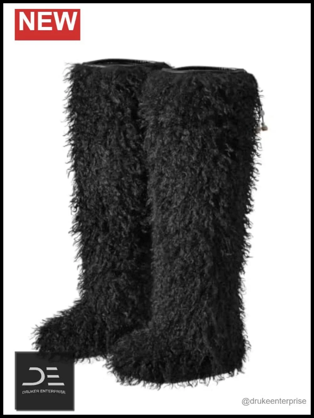 Women Over the Knee Fluffy Faux Fur Winter Boots Adjustable Leather Trim
